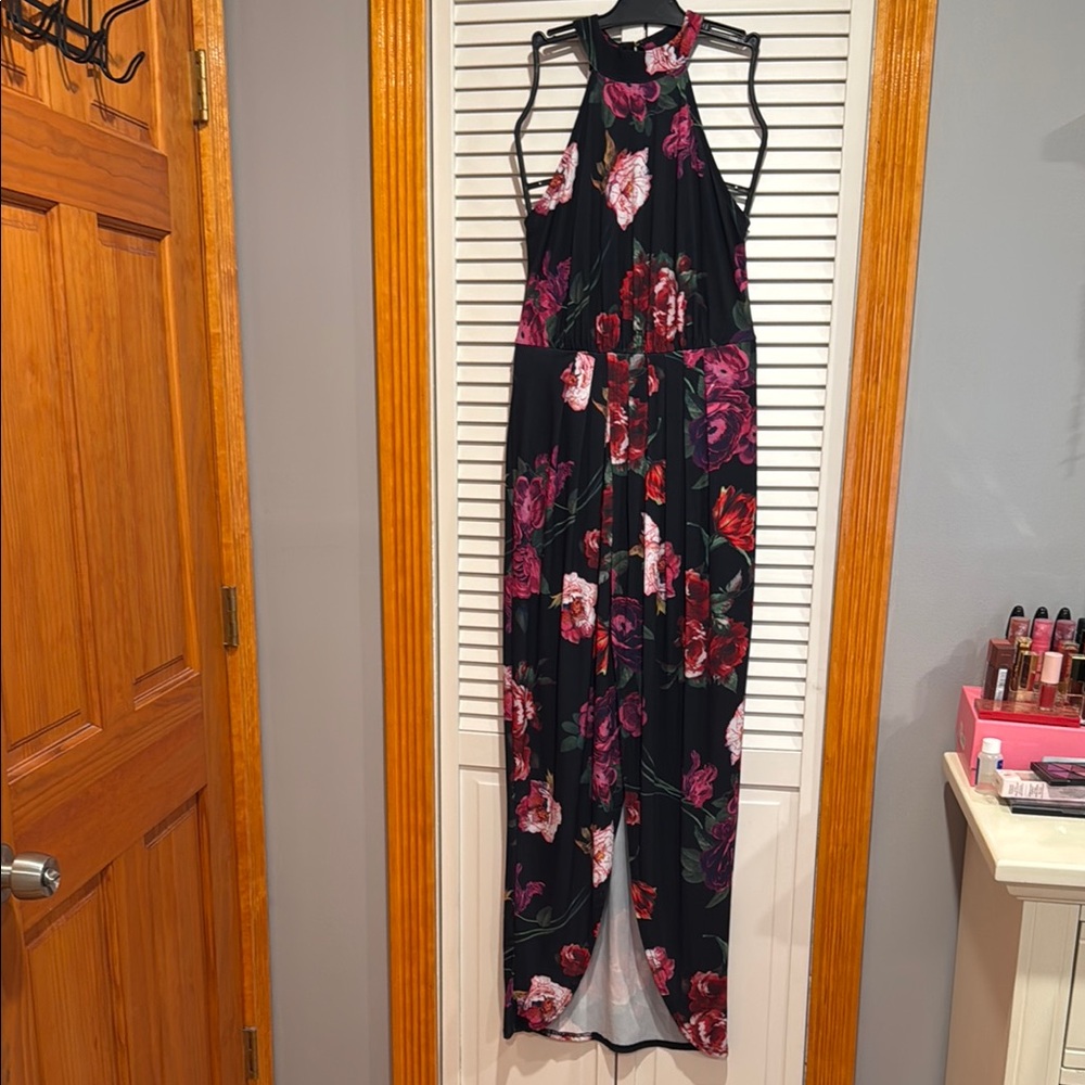 VENUS Black Floral High Low Dress